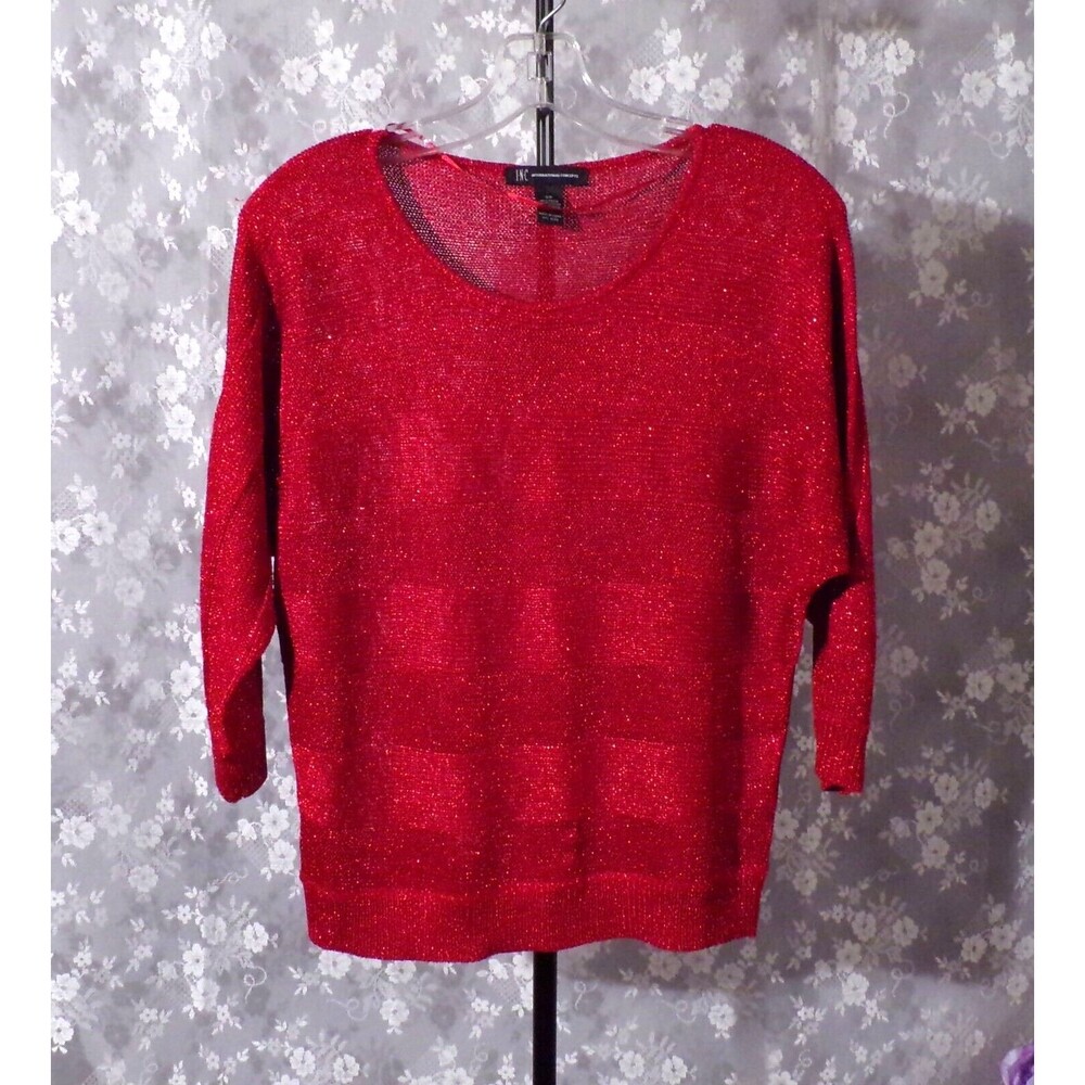 Vintage 2000s Red Knit Top Lurex Sparkle Stripe Holiday Cocktail Size Small